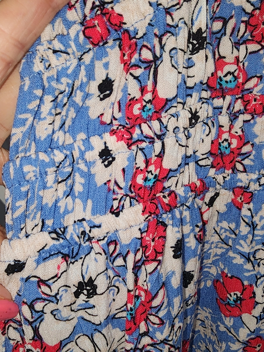 Blue Floral Mini Dress with Red, White And Blue Size L BOHO chic - Picture 6 of 13